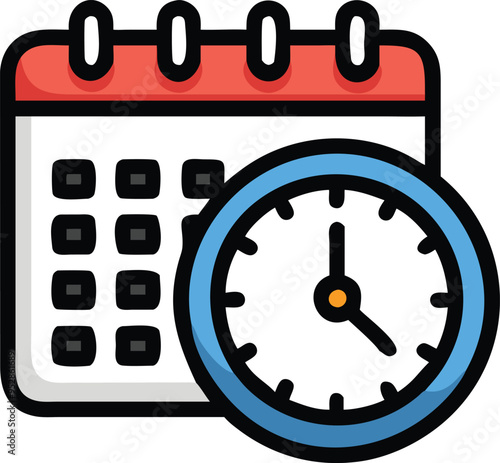 Clock and Schedule Calendar Icon on White Background, Minimalist and Clean Vector Illustration for Time Management, Appointment Scheduling, and Productivity Applications,Perfect for Web and App Desigs photo