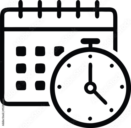 Clock and Schedule Calendar Icon on White Background, Minimalist and Clean Vector Illustration for Time Management, Appointment Scheduling, and Productivity Applications,Perfect for Web and App Desigs photo