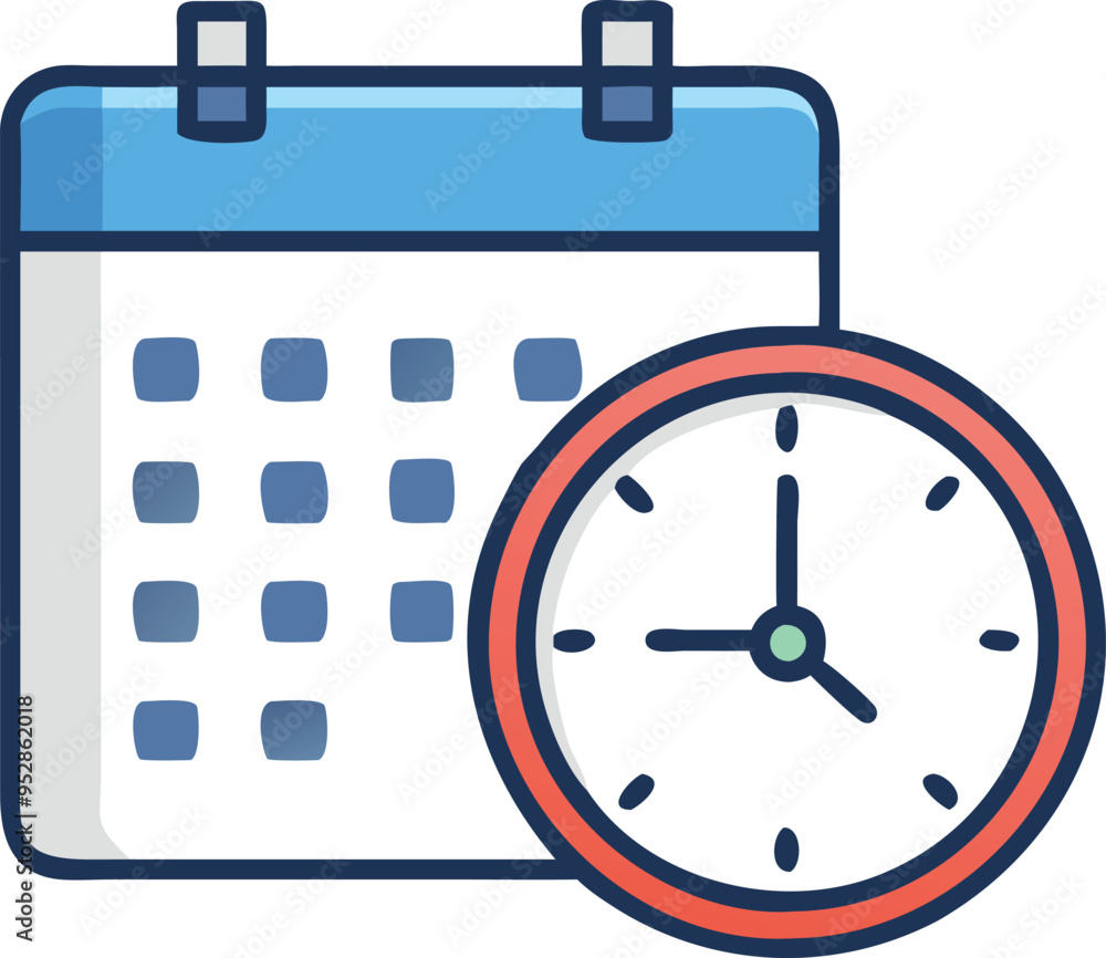 Clock and Schedule Calendar Icon on White Background, Minimalist and Clean Vector Illustration for Time Management, Appointment Scheduling, and Productivity Applications,Perfect for Web and App Desigs Clock and Schedule Calendar Icon on White Background, Minimalist and Clean Vector Illustration for Time Management, Appointment Scheduling, and Productivity Applications,Perfect for Web and App Desigs
