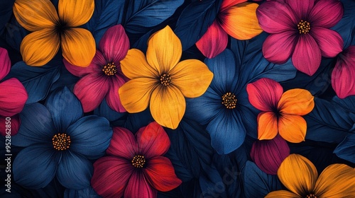 Wallpaper Mural fashion textile patterns, colorful floral designs on fabric, perfect for fashionable clothing, adding a touch of modern style to the fashion world Torontodigital.ca