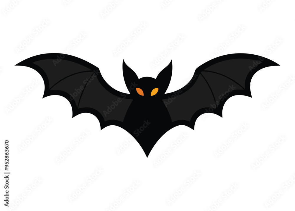 Fototapeta premium Halloween Flying Bat Vector Illustration on White Background, High-Quality Cartoon Style for Spooky and Fun Designs, Perfect for Halloween Decorations, Invitations, and Themed Projects