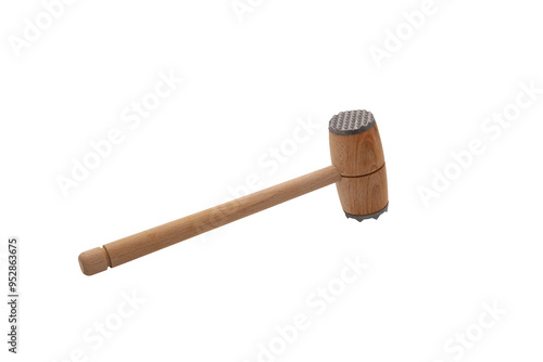 Wooden kitchen meat tenderizer with metal tip. PNG