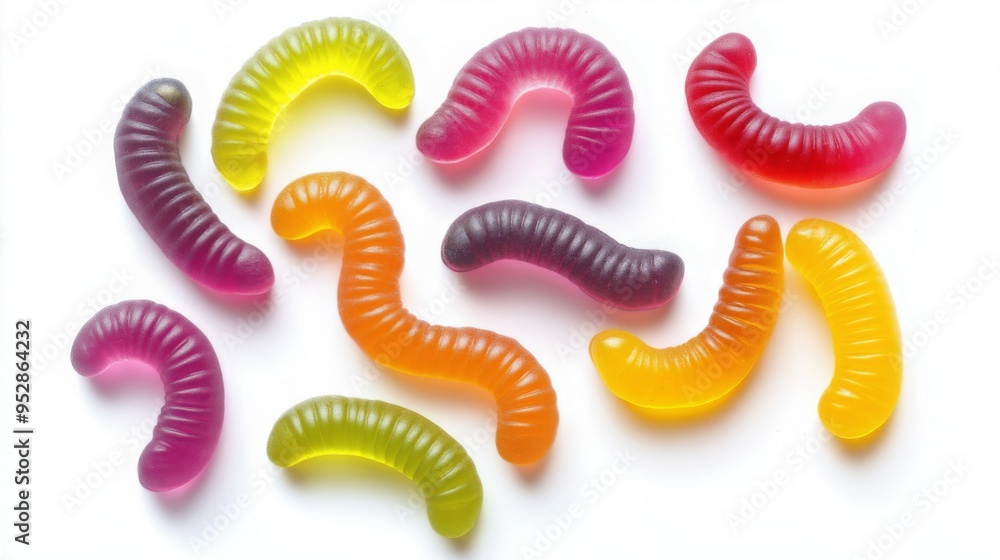 Gummy worms candies photo isolated on white background. Colorful jelly candy Gummy worms candies photo isolated on white background. Colorful jelly candy