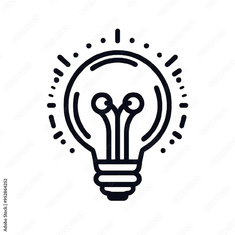 Minimalist light bulb icon, black and white line art.