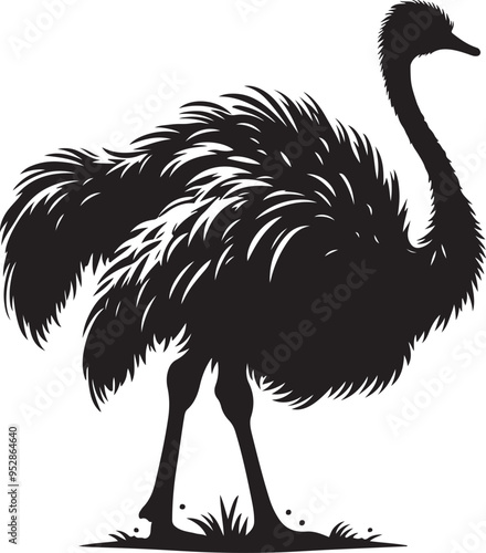 Ostrich silhouette, vector black color silhouette solid white background photo