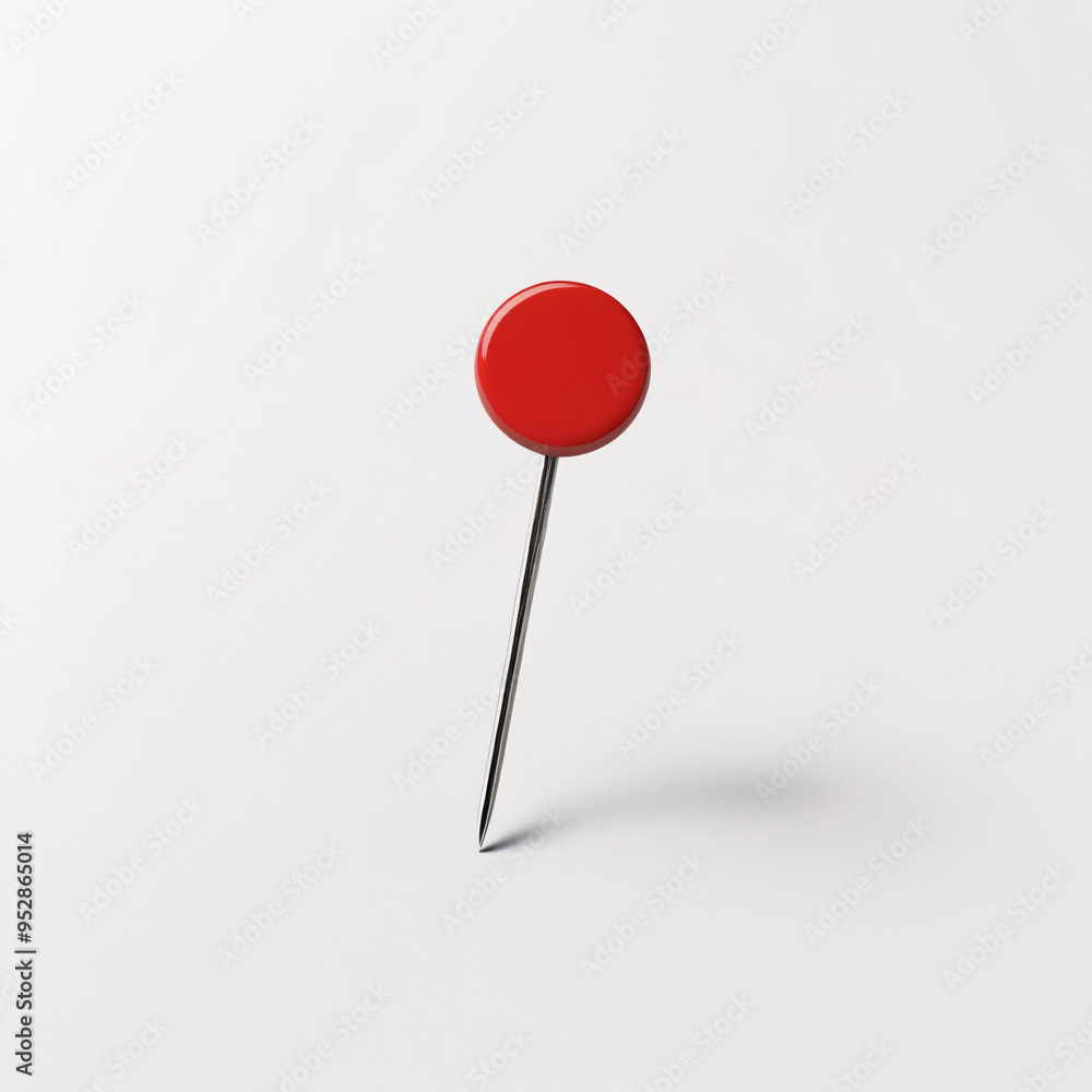 Single red push pin isolated on white background with soft shadow, office stationery item Single red push pin isolated on white background with soft shadow, office stationery item