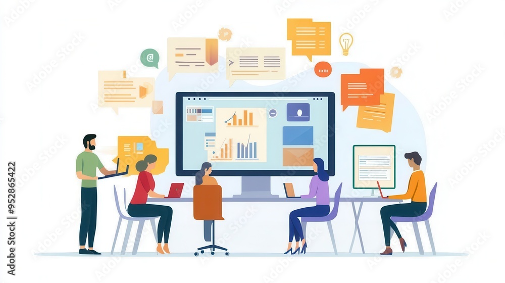 A diverse group of individuals is engaged in teamwork at a conference table, each working on their laptops and sharing ideas. Generative AI A diverse group of individuals is engaged in teamwork at a conference table, each working on their laptops and sharing ideas. Generative AI