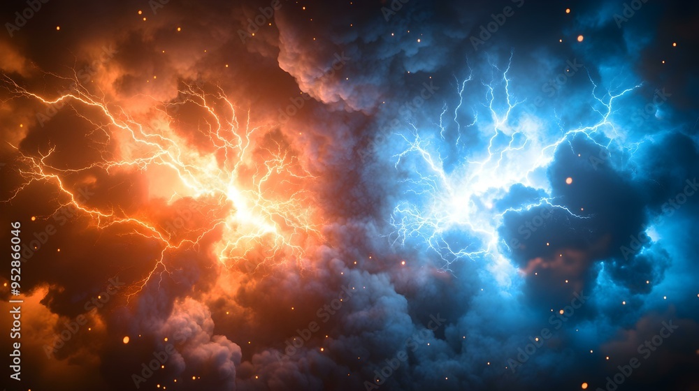 Epic Cosmic Clash: Two Thunderstorms Collide in a Fiery Electrical Storm Epic Cosmic Clash: Two Thunderstorms Collide in a Fiery Electrical Storm