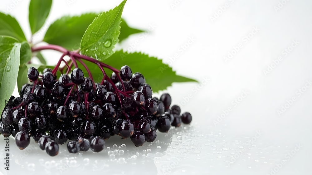 Fresh elderberry with water drops in white background Fresh elderberry with water drops in white background