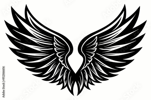 Angel wing vector tattoo design, wing silhouette illustration