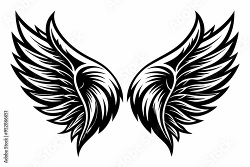 Angel wing vector tattoo design, wing silhouette illustration