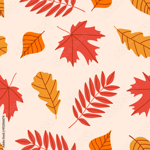 Seamless pattern with autumn leaves. Perfect background for wallpaper, gift paper, pattern fills, textile, fall greeting cards. Vector illustration