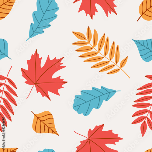 Seamless pattern with autumn leaves. Perfect background for wallpaper, gift paper, pattern fills, textile, fall greeting cards. Vector illustration