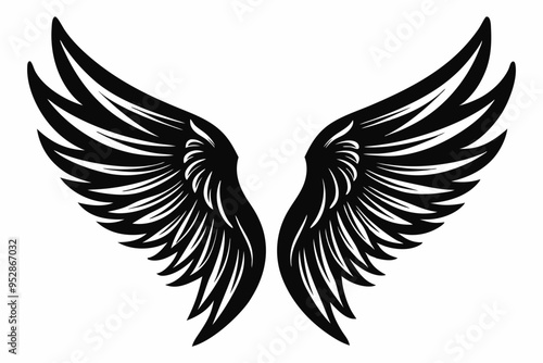 Angel wing vector tattoo design, wing silhouette illustration