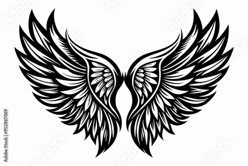 Angel wing vector tattoo design, wing silhouette illustration