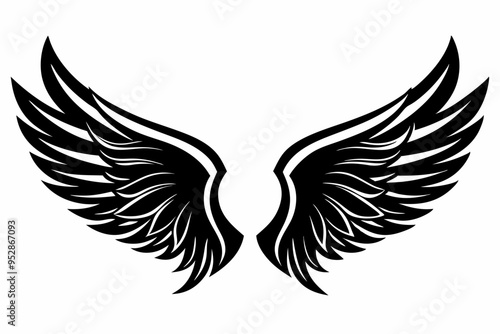 Angel wing vector tattoo design, wing silhouette illustration