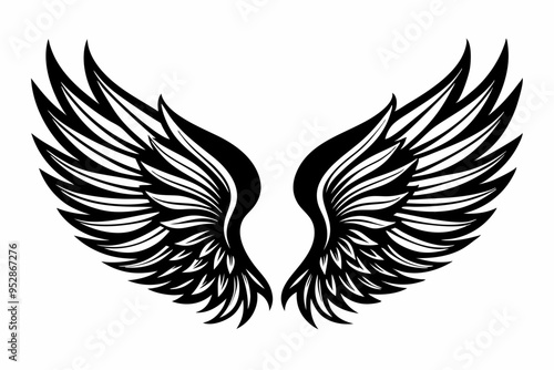 Angel wing vector tattoo design, wing silhouette illustration