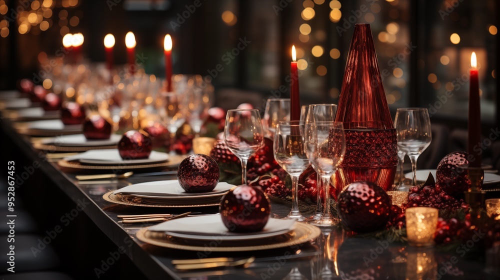 table set for a party, christmas table, christmas decoration. table set for a party, christmas table, christmas decoration.