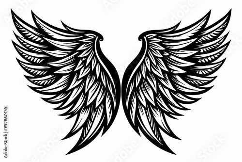 Angel wing vector tattoo design, wing silhouette illustration