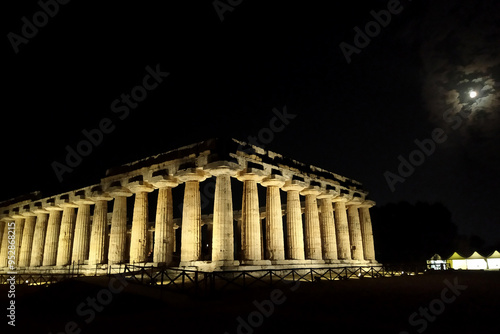 Temple in Paestum. A night shot of temple inside the archeological area of Paestum, SALERNO - CAMPANIA (Italy)