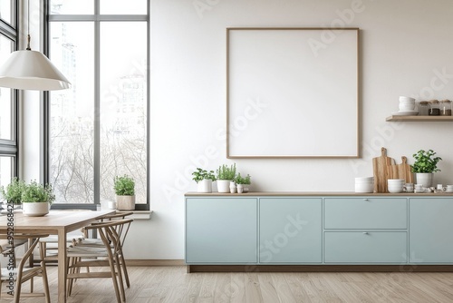 Wallpaper Mural Poster Mockup in Kitchen Interior with White Wall created with Generative AI Torontodigital.ca