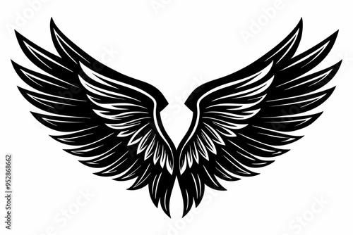 Angel wing vector tattoo design, wing silhouette illustration