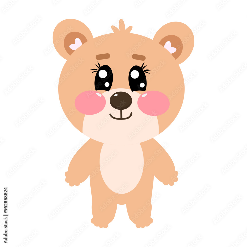 Cute vector flat kawaii little bear full length for kids. Vector flat illustration for baby, kids, children in full length Cute vector flat kawaii little bear full length for kids. Vector flat illustration for baby, kids, children in full length