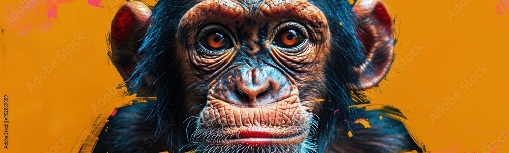 Monkey with a very long hair and a very big face, animal background, banner, copy space Monkey with a very long hair and a very big face, animal background, banner, copy space