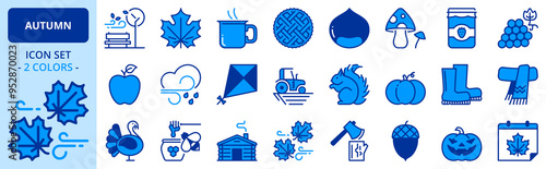 Icons in two colors about autumn