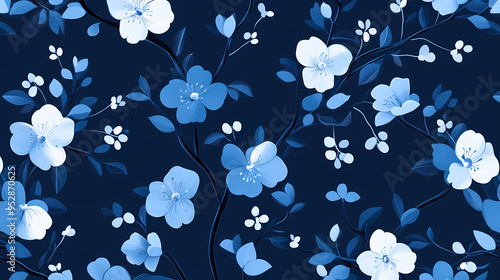 Minimalist blue floral chinoiserie pattern. Minimalist. Illustration photo