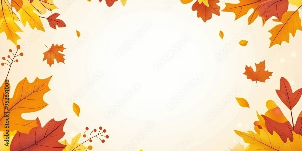 Colorful Autumn Leaves Frame with Falling Foliage on Light Background for Seasonal Design Colorful Autumn Leaves Frame with Falling Foliage on Light Background for Seasonal Design