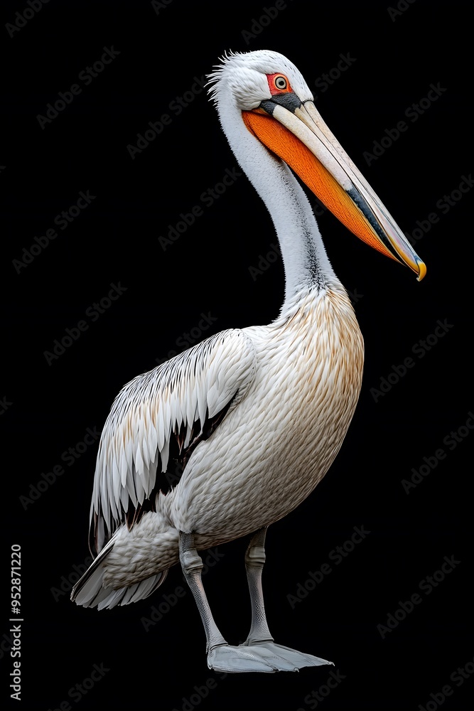 Dalmatian Pelican Bird Perched on a Branch on a Black Background, Realistic Photo, Wallpaper, Cover and Screen for Smartphone, Cell Phone, PC, Laptop, 9:16 and 16:9 Format Dalmatian Pelican Bird Perched on a Branch on a Black Background, Realistic Photo, Wallpaper, Cover and Screen for Smartphone, Cell Phone, PC, Laptop, 9:16 and 16:9 Format