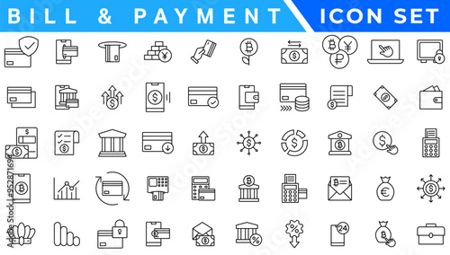 Bill And Payment Method icon. Bill Pay, Cash Wallet, Quick Pay, Card Swipe, Easy photo