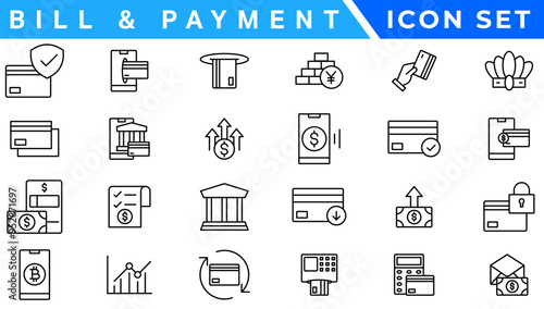 Bill And Payment Method icon. Bill Pay, Cash Wallet, Quick Pay, Card Swipe, Easy Bills, Pay Right, Digital Cash, Secure Pay, Bill Ease, Coin Wallet