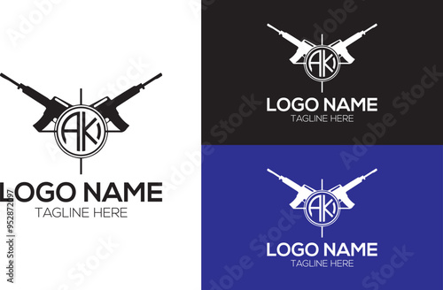 Gun logo with letter AK's. Gun vector icon. Weapon. Military. Shotgun. Rifle. Army. Trigger. Machine gun vector logo design photo