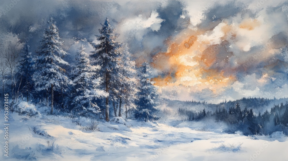 Clouds and sky watercolor hand drawn illustration. Abstract blue snowflakes winter watercolour background. Sky pattern with snow. Light blue watercolour paper texture background. Clouds and sky watercolor hand drawn illustration. Abstract blue snowflakes winter watercolour background. Sky pattern with snow. Light blue watercolour paper texture background.