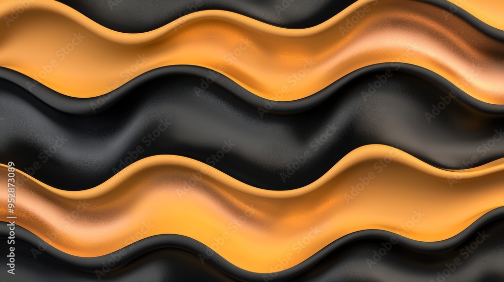 Fototapeta premium Luxurious black and gold metallic waves flow in opposite directions, creating an elegant abstract background
