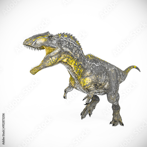 giganotosaurus is running on white background photo