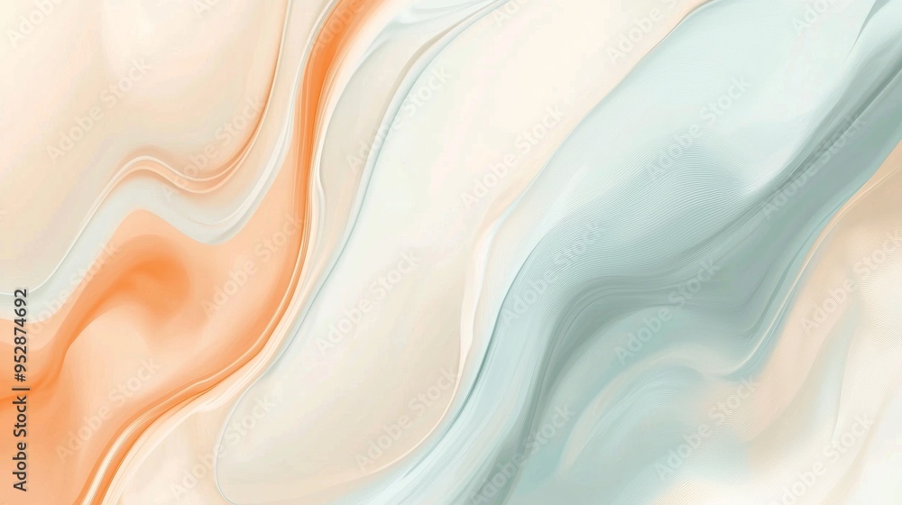 Abstract background with smooth lines in pastel colors, blending orange and green with white to create a dreamy, flowing effect Abstract background with smooth lines in pastel colors, blending orange and green with white to create a dreamy, flowing effect