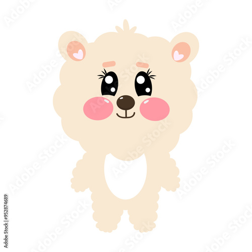 Kawaii cute sheep, alpaca, lamb, ewe beige in full height for children isolated on white background