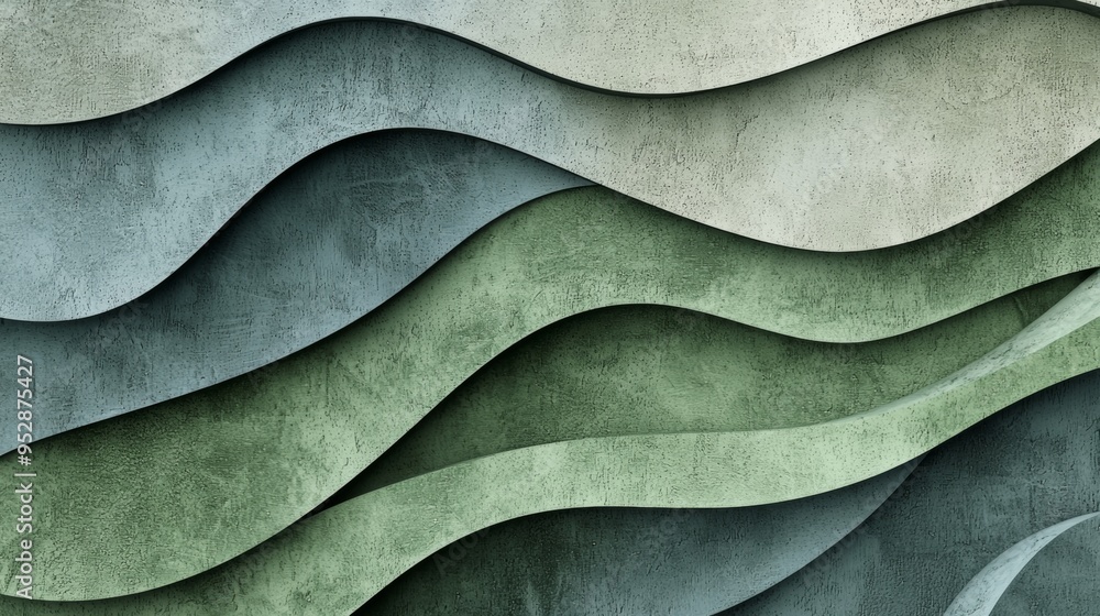 Abstract background showing a concrete wall with a wavy pattern, creating a stylish and modern architectural design. The green hues add a touch of sophistication to the composition Abstract background showing a concrete wall with a wavy pattern, creating a stylish and modern architectural design. The green hues add a touch of sophistication to the composition
