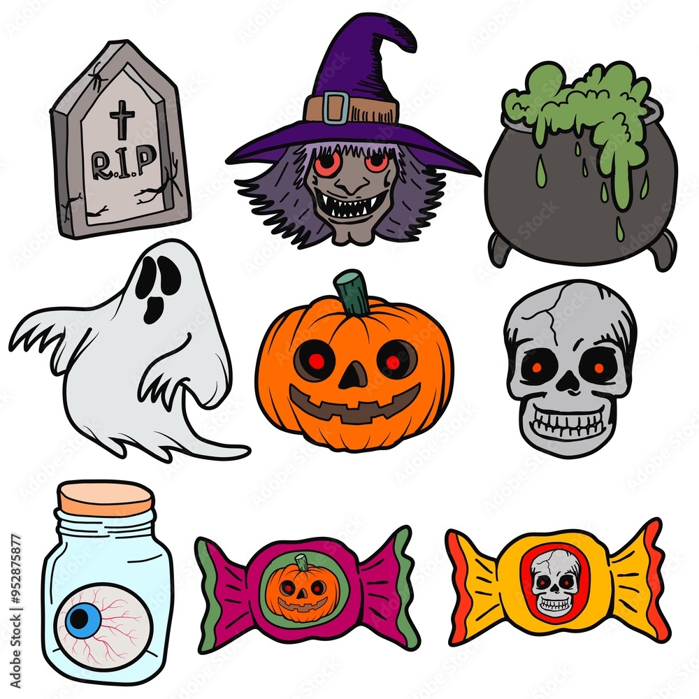 Hand drawn flat halloween elements collection. Hand drawn flat halloween elements collection.