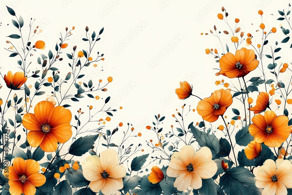 Autumn floral frame with leaves and flowers Autumn floral frame with leaves and flowers