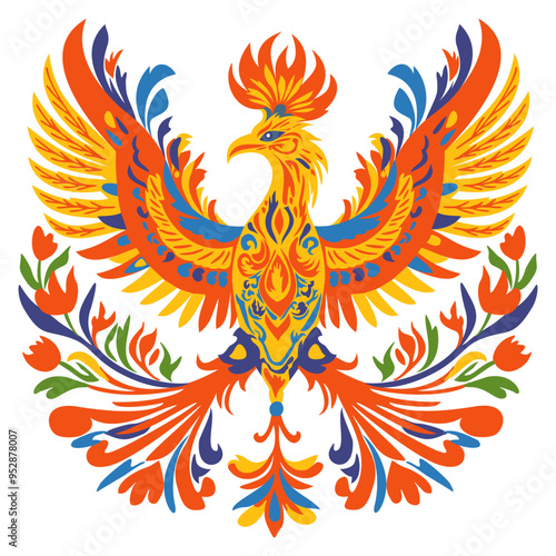 Ethnic firebird. Bright vector illustration isolated on white background