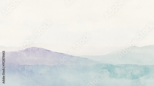 Abstract nature scene with misty mountains fading in the background, painted in a minimalist style with watercolor paint