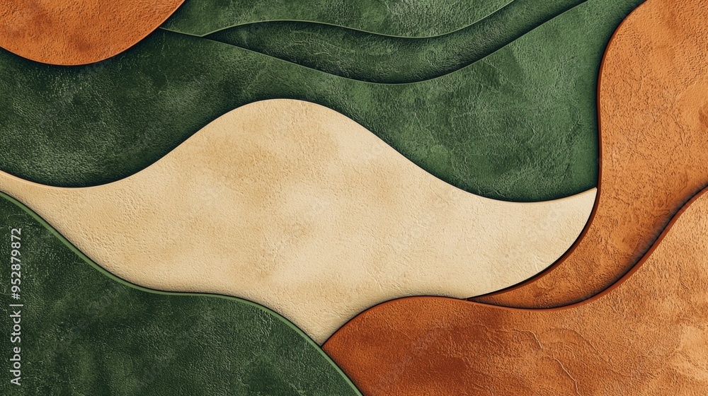 Abstract background forming wavy shapes with green and brown colors, creating a modern and elegant design. The contrasting colors and textures add depth and visual interest Abstract background forming wavy shapes with green and brown colors, creating a modern and elegant design. The contrasting colors and textures add depth and visual interest