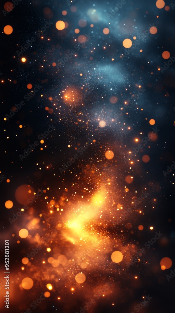 Obraz premium Cosmic scene with glowing, golden light particles and a nebulous backdrop that evokes a starry night sky