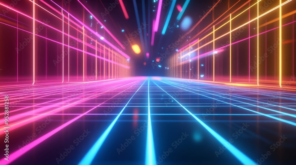 A high-resolution digital landscape featuring a vibrant neon grid with bright colors and dynamic light streaks, perfect for futuristic and tech themes. A high-resolution digital landscape featuring a vibrant neon grid with bright colors and dynamic light streaks, perfect for futuristic and tech themes.