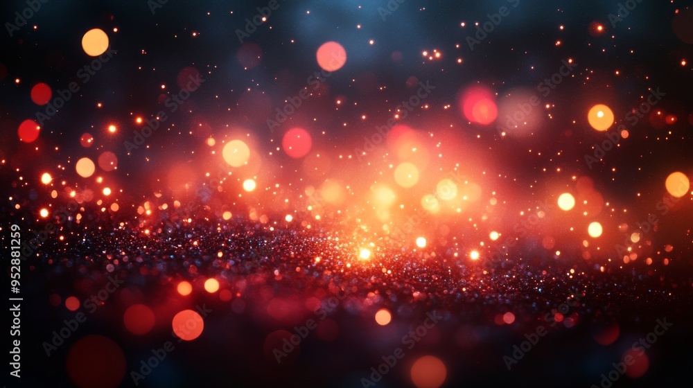 Fototapeta premium Mesmerizing array of glowing bokeh lights in warm red and orange tones against a dark background