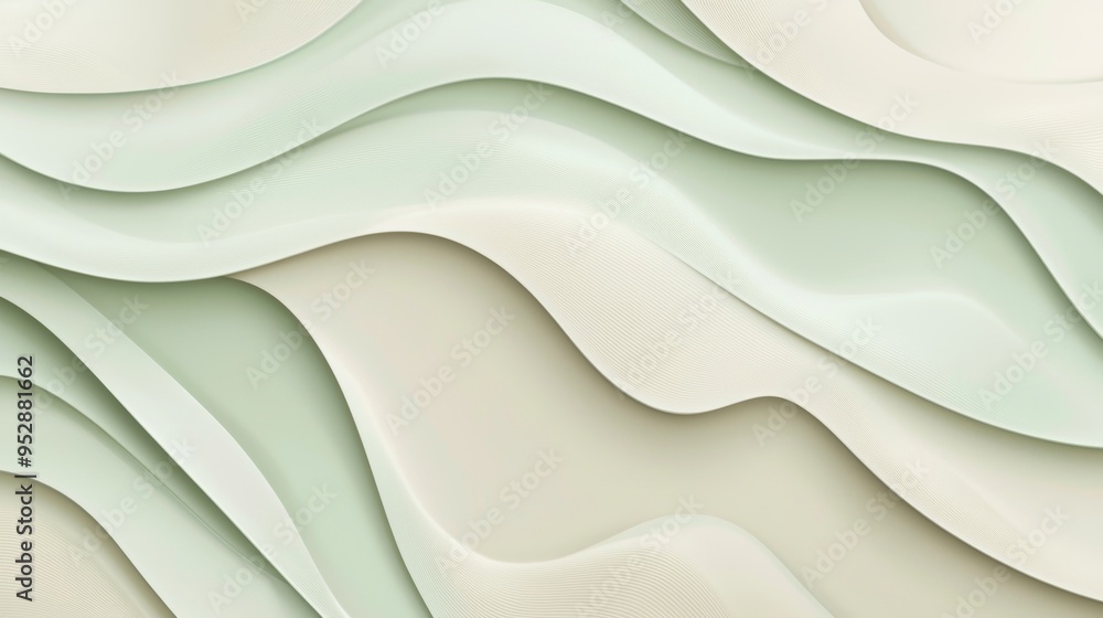 Green and white abstract background with a smooth, flowing design, featuring organic waves and curves creating a sense of elegance and movement Green and white abstract background with a smooth, flowing design, featuring organic waves and curves creating a sense of elegance and movement